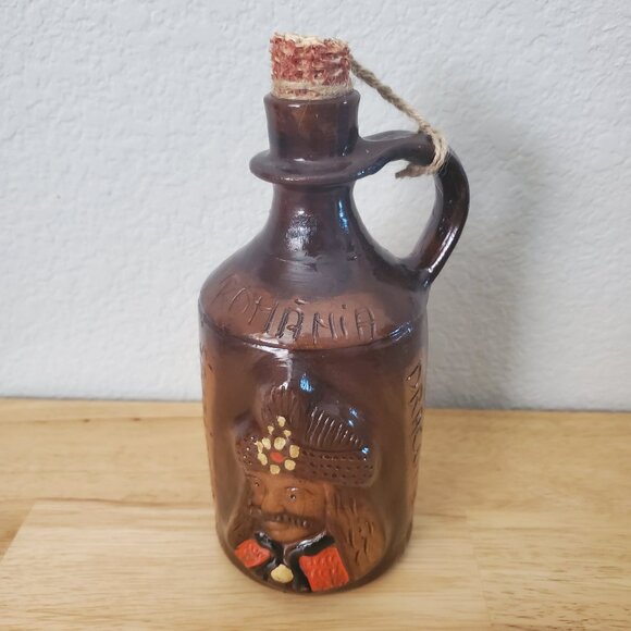 Dracula Folk Art Glass Flask Bottle with Twist Dry Corn Cob Top Handmade Decor